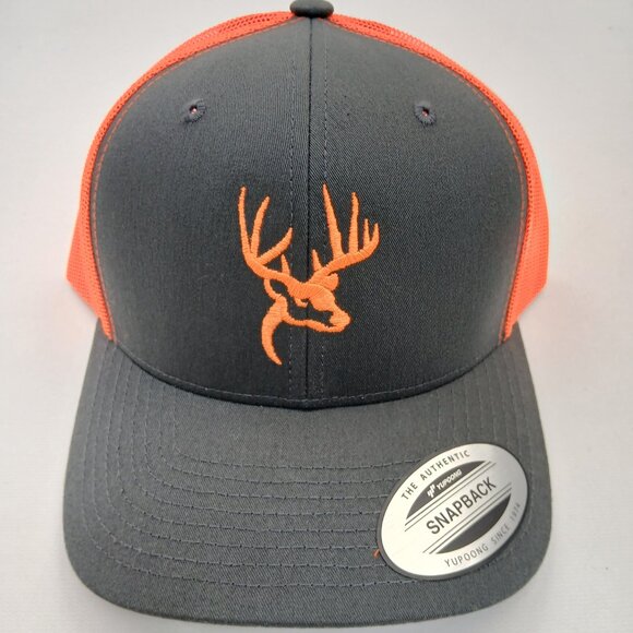 Deer Buck Hunter Trucker Mesh Snapback Hat Cap Hi-Vis Orange - Picture 2 of 4